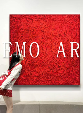 LEMO ART手绘油画亮红色热情喜庆走廊尽头大白墙正方形小众艺术画
