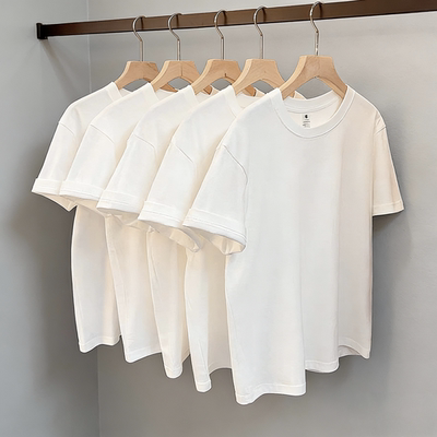 春夏230g新疆棉圆领纯白色打底重磅纯棉宽松短袖t恤男女不透半袖