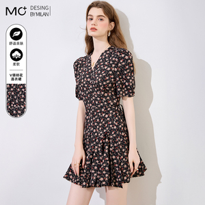 2026夏季新款碎花裙法式气质短袖一片式小个子中长款雪纺连衣裙女