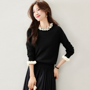 2025秋冬木耳领打底衫高级感内搭可外穿针织衫女漂亮减龄花边毛衣