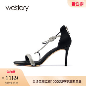 westory高跟优雅一字带凉鞋