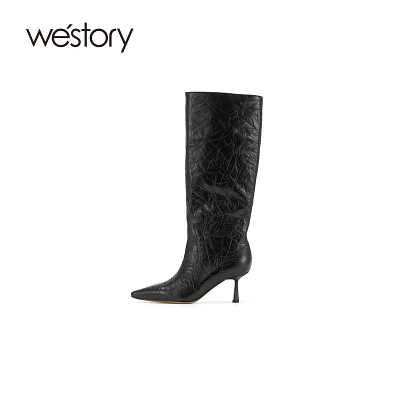 westory商场同款细跟尖头高筒