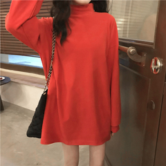 Real price real shot bottom coat women's autumn and winter red long sleeve T-shirt versatile velvet high collar warm top