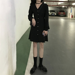 Real price French minority temperament skirt children's Hepburn style black dress slim waist