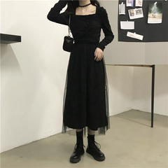 Real price real shot mesh skirt children over the knee long style autumn winter 2020 new waist slim