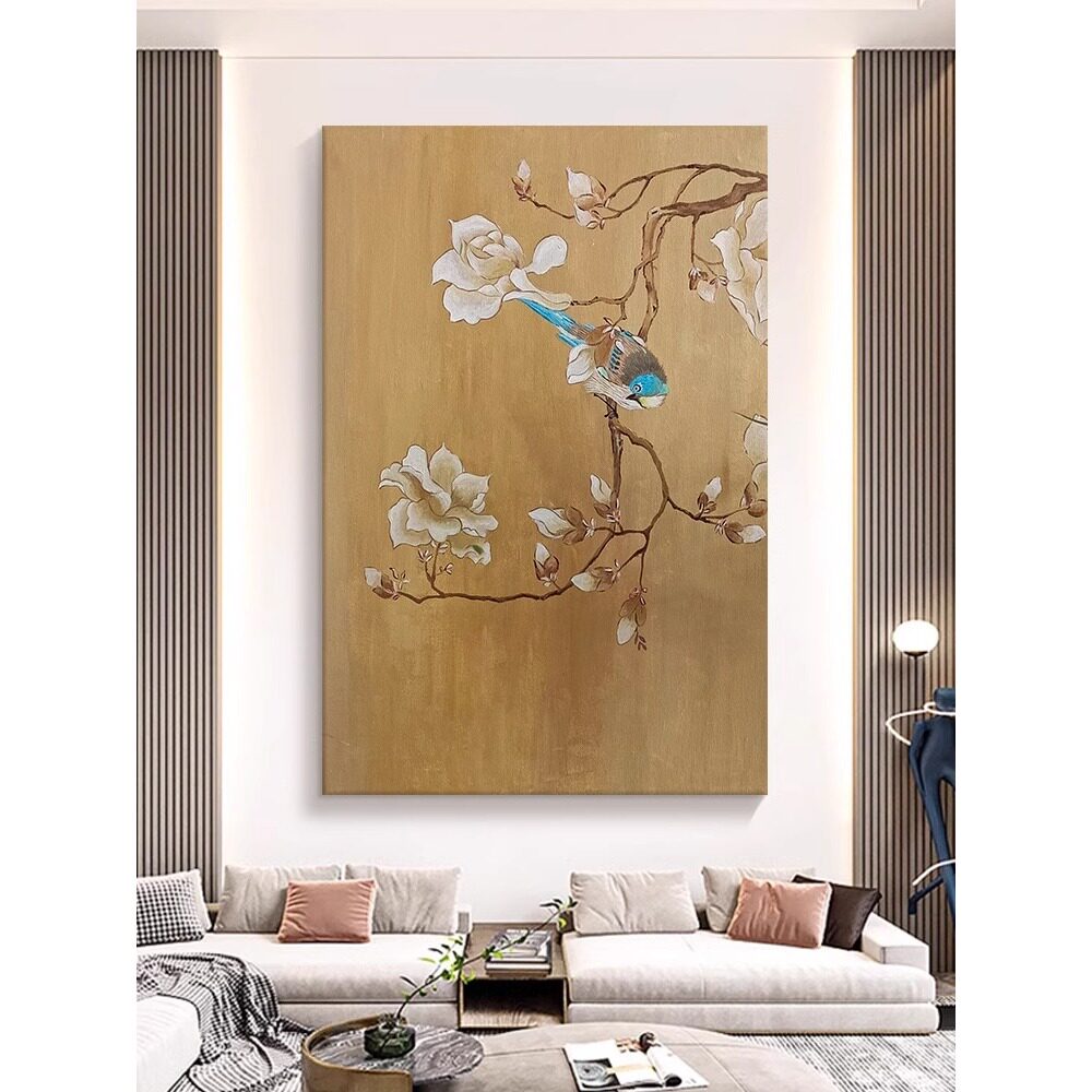 《喜上枝头》寓意好新中式客厅喜鹊花卉装饰画中古风花鸟图挂壁画