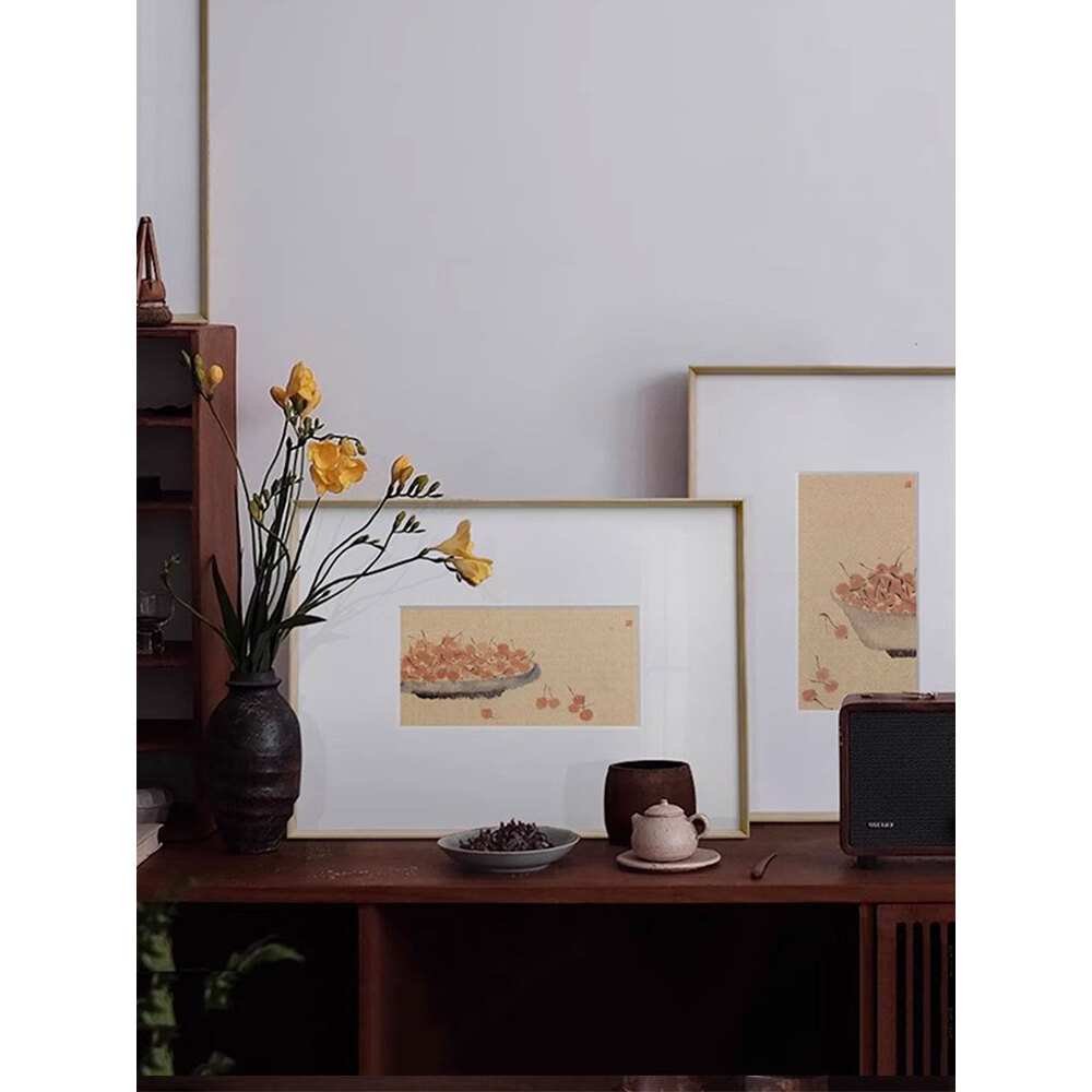 新中式植物花卉入户玄关茶室书房壁画新款日式原木风客厅装饰图片