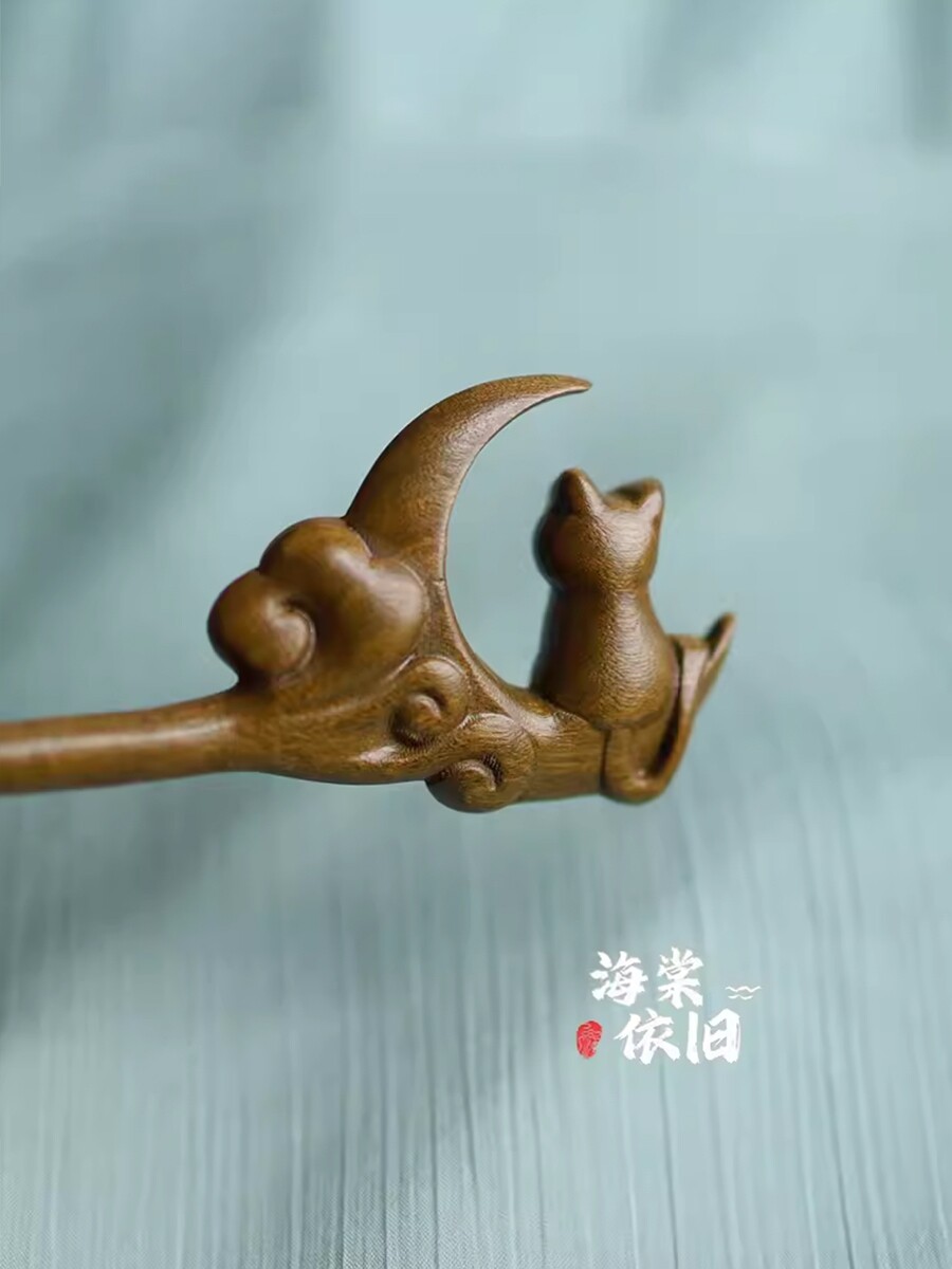 【望月猫】新中式檀木发簪子可爱小众盘发中国风汉服发饰简约日常