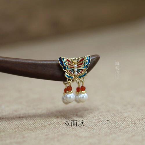 海棠依旧景泰蓝步摇檀木发簪