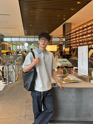 Free Verse2025夏季翻领假两件短袖t恤男高级宽松POLO衫半袖T恤