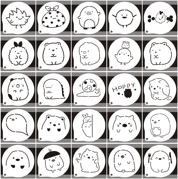 卡通动物印花模板烘焙饼干蛋糕喷花模DIY角落生物图案模具撒粉