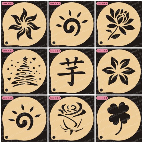 3寸简约款树叶咖啡印花模具拉花面包欧包小餐包面粉筛芋字四叶草