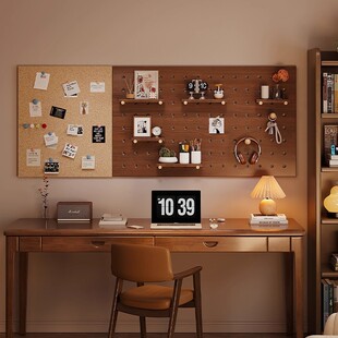 实木洞洞板置物架儿童墙上书房书桌面壁挂式收纳装饰背景墙软木板