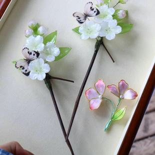 梨花雨落香竹簪木簪热缩花朵发簪头饰盘发丸子头中式风新品