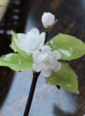 实拍原创热缩白色茉莉花竹枝发簪可改胸针古风汉服旗袍配饰 22