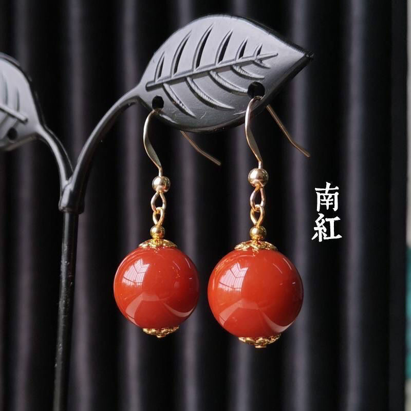 高级感耳饰简约天然朱砂南红玛瑙耳环民族风中国红耳坠高大上
