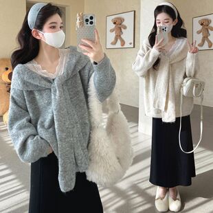 潮牌蕾丝系带针织加厚毛衣秋冬孕期针织衫 孕妇装 时尚 上衣新款 秋季