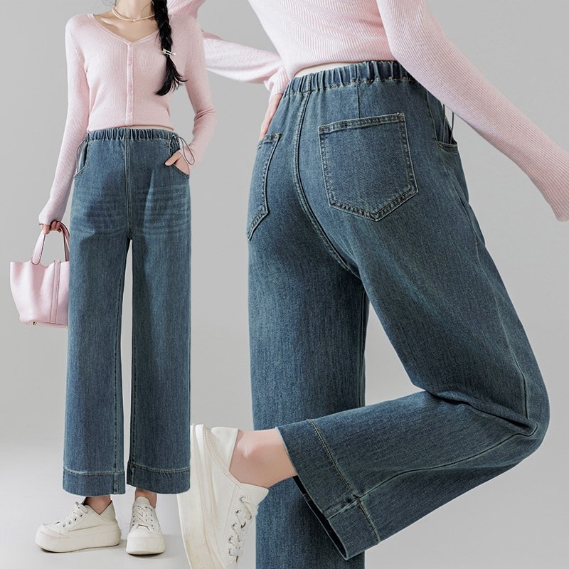 孕妇装秋冬季加绒弹力牛仔九分裤高品质孕期小个子外穿直筒阔腿裤