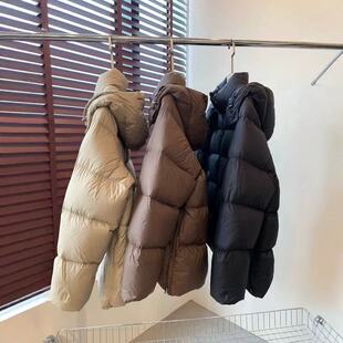 H99298-双侧拉链泡芙连帽羽绒服女短款保暖鸭绒面包服外套