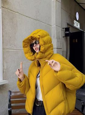 M2506-2026新款鱼骨纹花包帽羽绒服女短款连帽加厚保暖白鸭绒