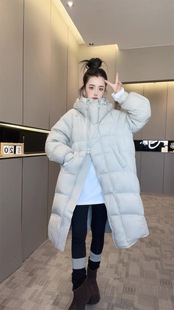 H99510-2026新款高端长款泡芙可溯源羽绒服过膝加厚保暖白鸭绒