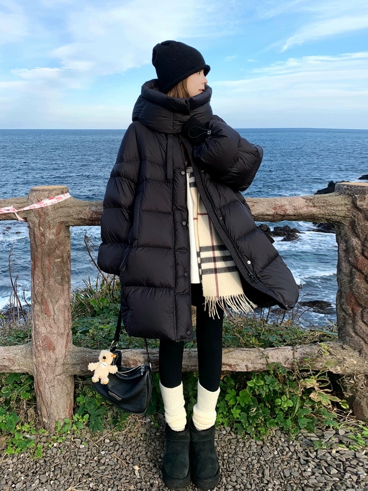 T69069中长款泡芙袖抽绳羽绒服2025早春新款时尚