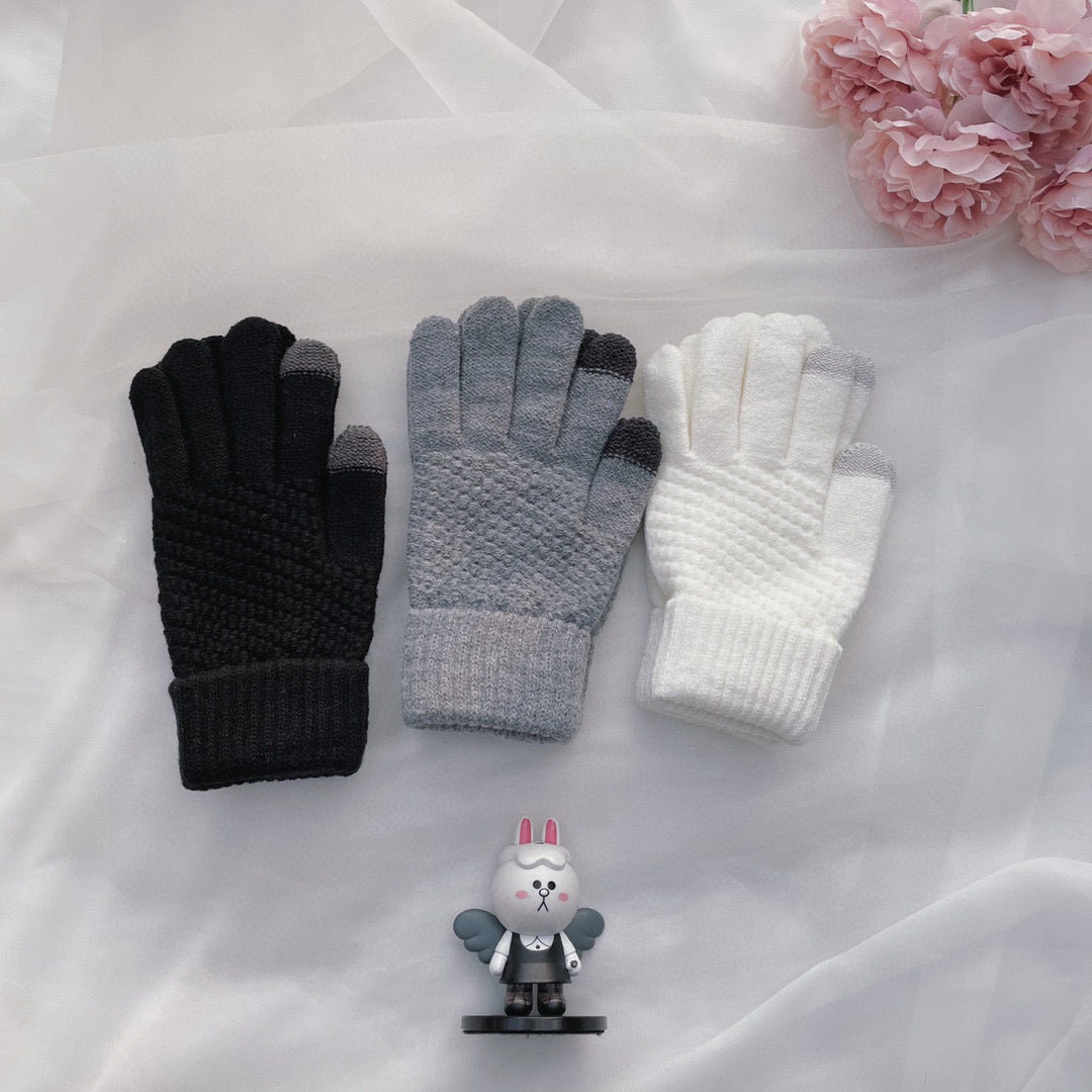 保暖纯色学生触屏手套