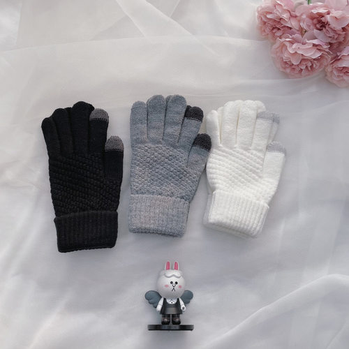 保暖纯色学生触屏手套