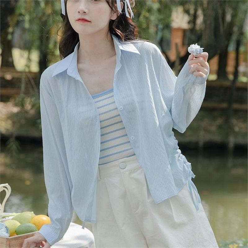 防晒衬衫2025新款的衬衣开衫蓝色外穿长袖女上衣夏薄款轻奢高级感