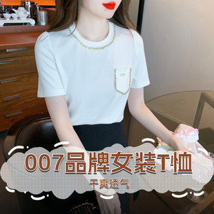 女士短袖t恤2025新款高端欧货夏季白色雪纺轻奢高级感气质上衣