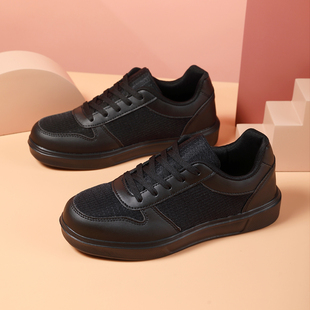 全黑色不累脚软底防滑工作鞋女春夏季网面透气小黑鞋运动休闲板鞋