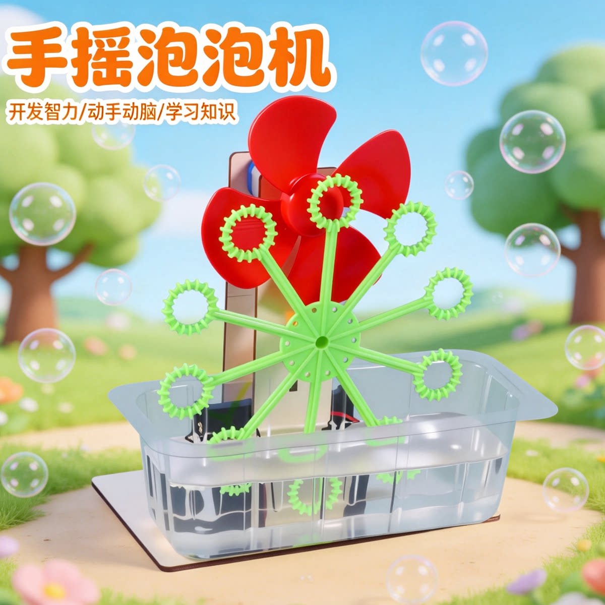 追鹿手摇泡泡机物理DIY套装