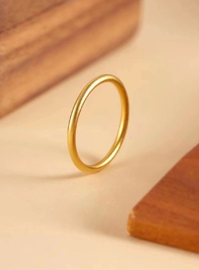 古法黄金素圈戒指 男女款 999足金 情侣对戒 结婚戒指 定制重量
