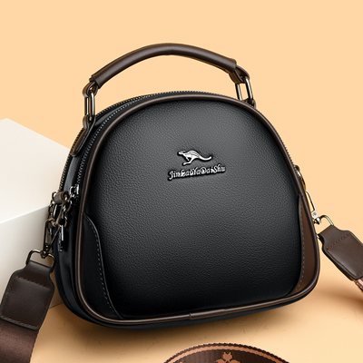 真皮中年女士斜跨包多层小圆包女