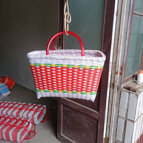 家用装菜水果手提篮子包装带手工编制篮买菜收纳筐购物篮