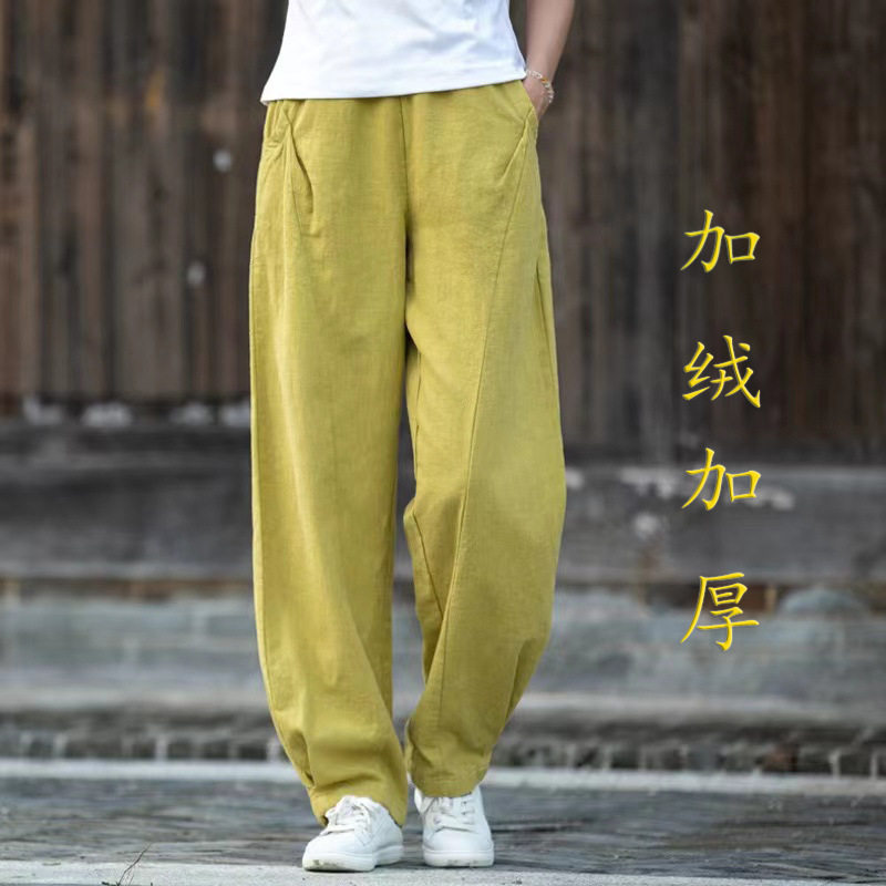 秋冬棉麻宽松女士加厚保暖太极裤加绒太极拳练功裤晨练裤女灯笼裤