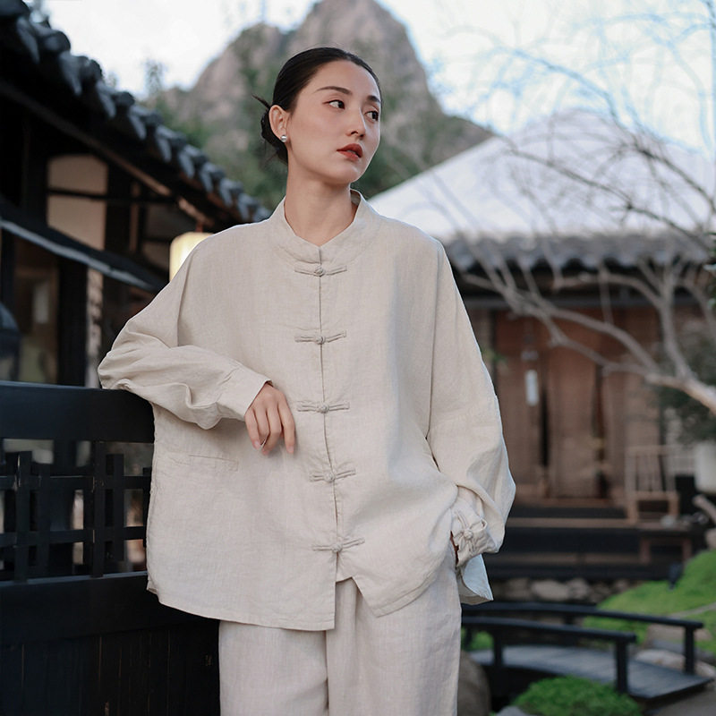 高端亚麻薄款太极服女太极拳练功服女新款上衣太极衣服女款修行服图片