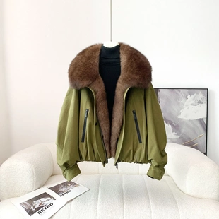 24海宁水貂毛领女鹅绒羽绒服皮草时尚款外套短款洋气百搭毛绒通勤