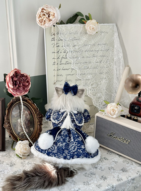 AW宠物新中式蓝色刺绣雪纳瑞精美重工高定款德文猫小型可定制国风