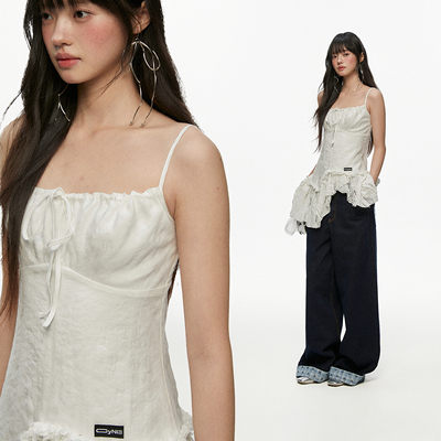 【晁然推荐】CyNi法式甜美设计感不规则蝴蝶结斜边吊带连衣裙