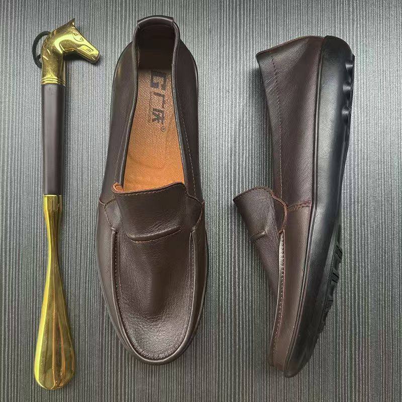 新款豆豆鞋鞋平底鞋休闲百搭皮鞋男夏季薄款真皮软皮复古一脚蹬,流行男鞋,乐福鞋（豆豆鞋）,淘宝优惠券,粉丝福利购,淘宝优惠卷