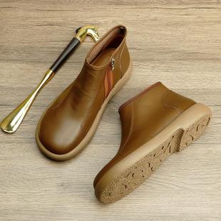 马丁靴切尔西靴子工装鞋潮流男士保暖时尚加绒软底头层牛皮拉链