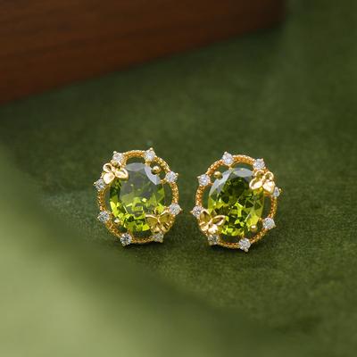 「弗洛兹湖畔」法式高级感小众闪耀橄榄绿锆石耳钉新品ins轻奢
