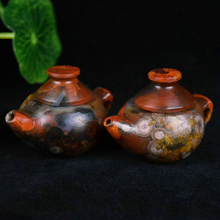 天然宣化战国红玛瑙原矿石精品同料哑光小茶壶茶宠摆件收藏礼品