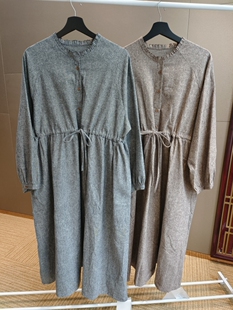 万万家 女装 大码 宽松纯棉磨毛长款连衣裙两色