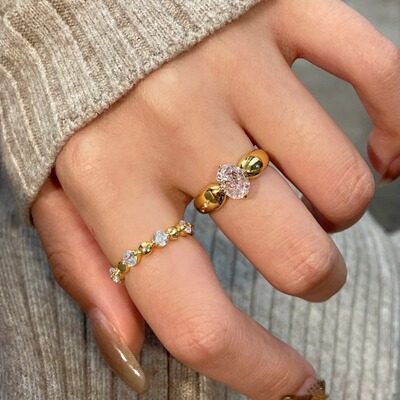 日系CherryKoko中古Vintage胖嘟嘟戒指女轻奢设计小众橘色锆石