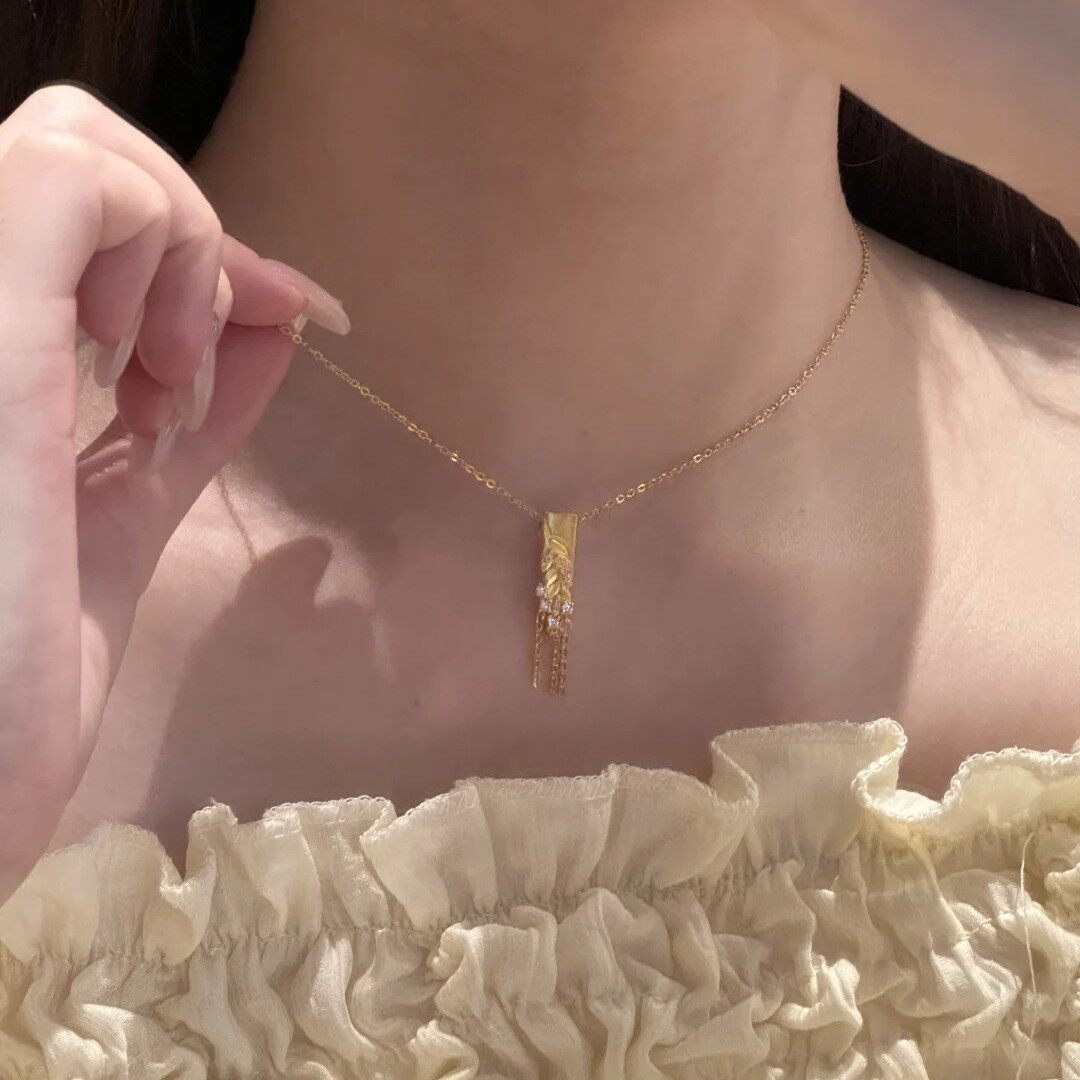 日系cherrykokos925银新中式麦穗碎钻流苏吊坠锁骨链女独特