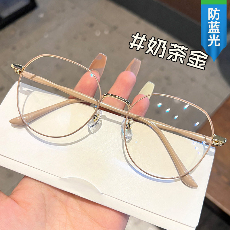 日本CherryKoko新款金属防蓝光眼镜时尚复古圆形眼镜框女ins简约
