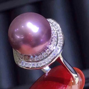日系cherrykoko新款镀银爱迪生妖紫色淡水真珍珠戒指大颗粒13-