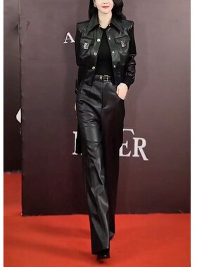 日系cherrykoko23735秋冬新款成熟御姐皮衣外套+皮裤时尚显瘦